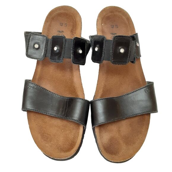 Naot Ashley Rhinestone Black Leather Slide Sandals Open Toe Womens 11 Orthotic - Picture 5 of 10